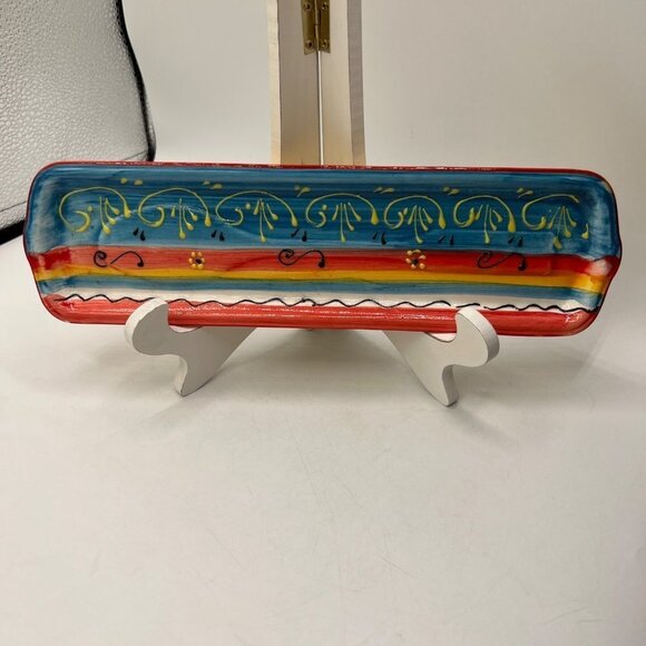 Spanish Hand Made Painted Ceramic Long Trinket Tray - Picture 1 of 9